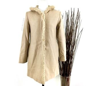 Vintage Camel Tan Wool Sherpa Hooded Long Coat M